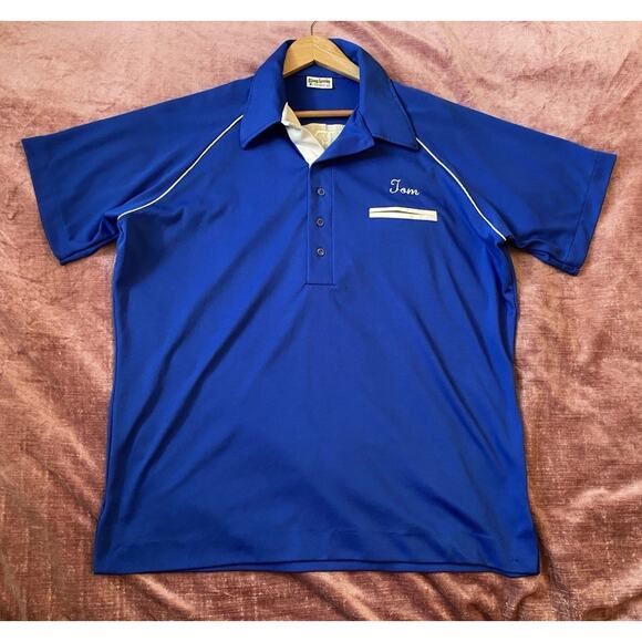 Vtg 60s 70s KING LOUIE Bowling Shirt Polo Embroidered Jones Automotive Men Sz XL - Picture 1 of 5